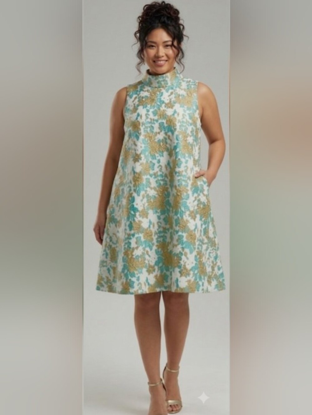 Autumn Wedding Guest Dress XXL Whimsical Retro BURU Floral Brocade Pockets New
